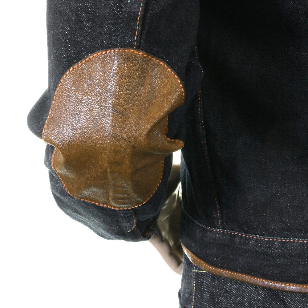 Original and Genuine Washed Denim Jacket with Leather Pockets