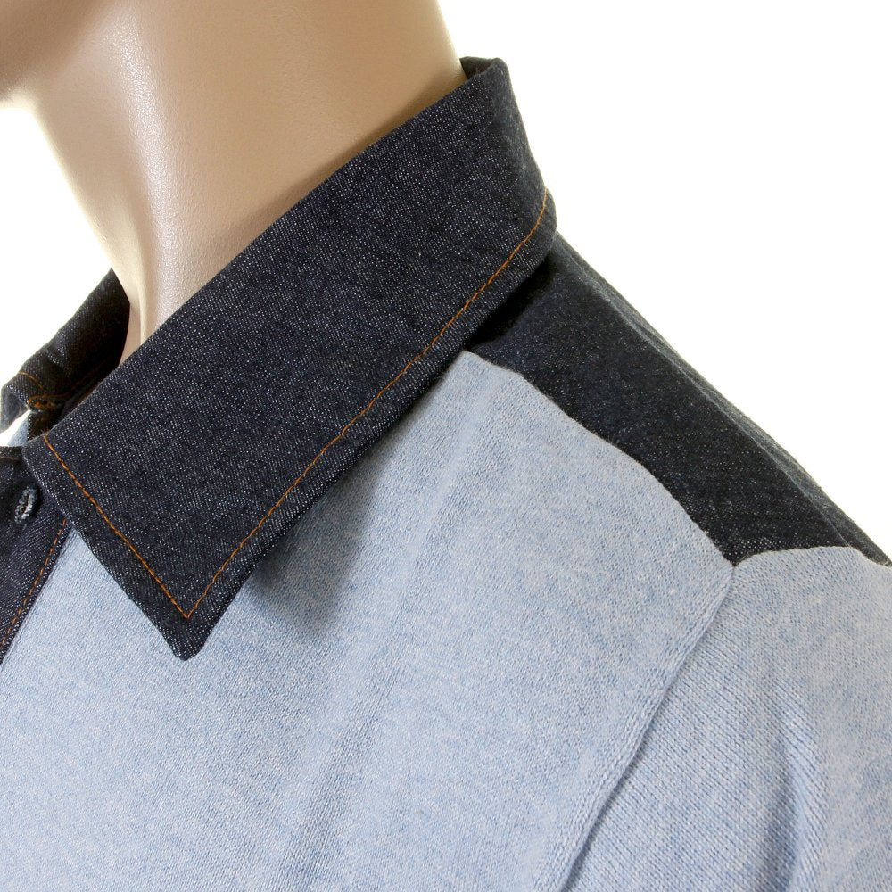 Original Denim Trimmed Sky Blue Knitted Shirt