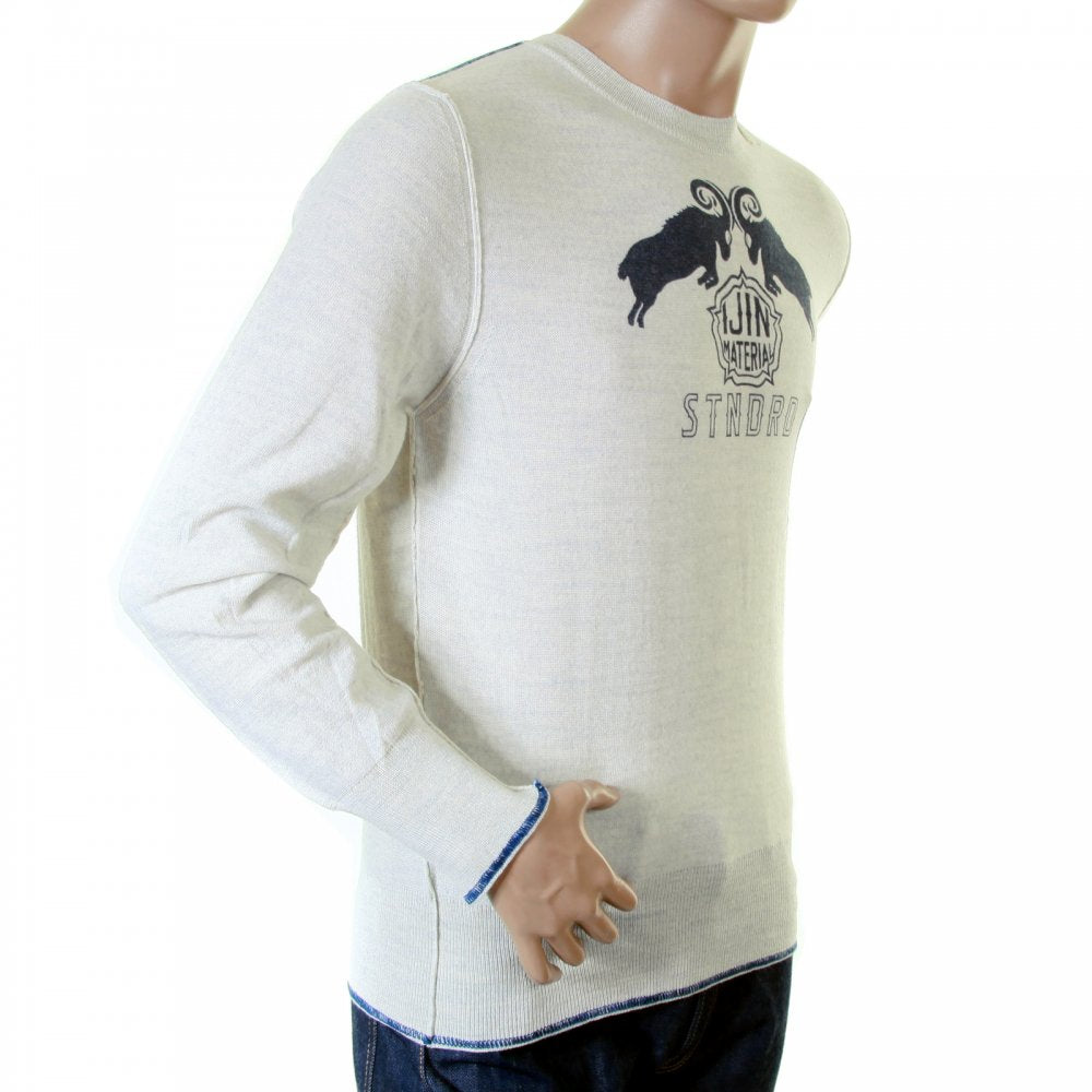 Mens natural standard label crew neck knitwear