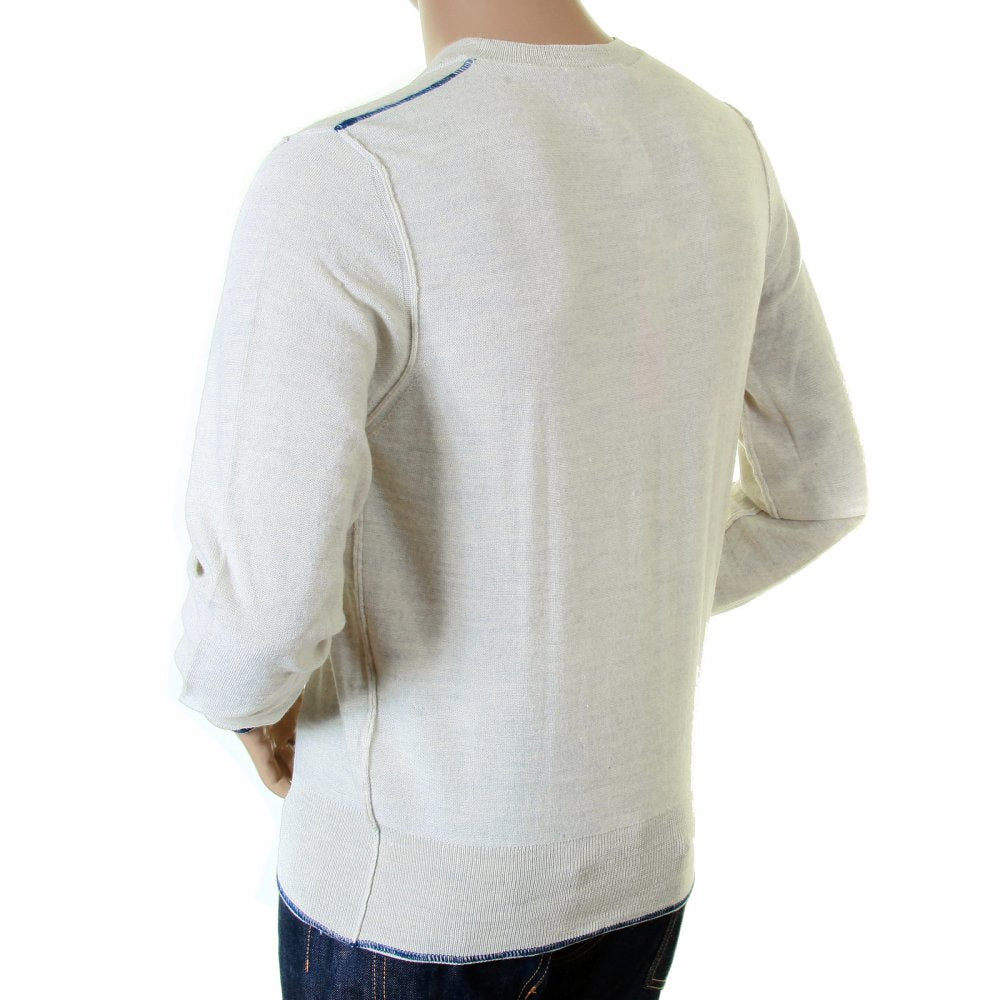 Mens natural standard label crew neck knitwear