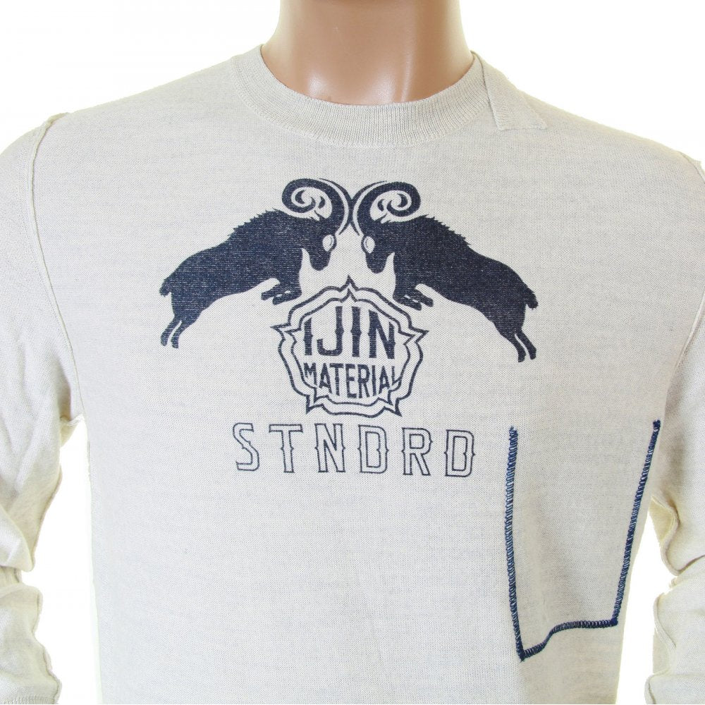 Mens natural standard label crew neck knitwear