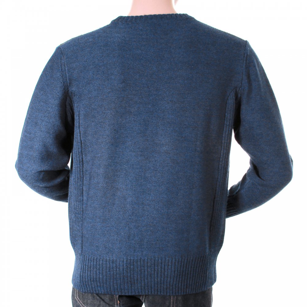 Blue wool mix panel crew neck knitwear