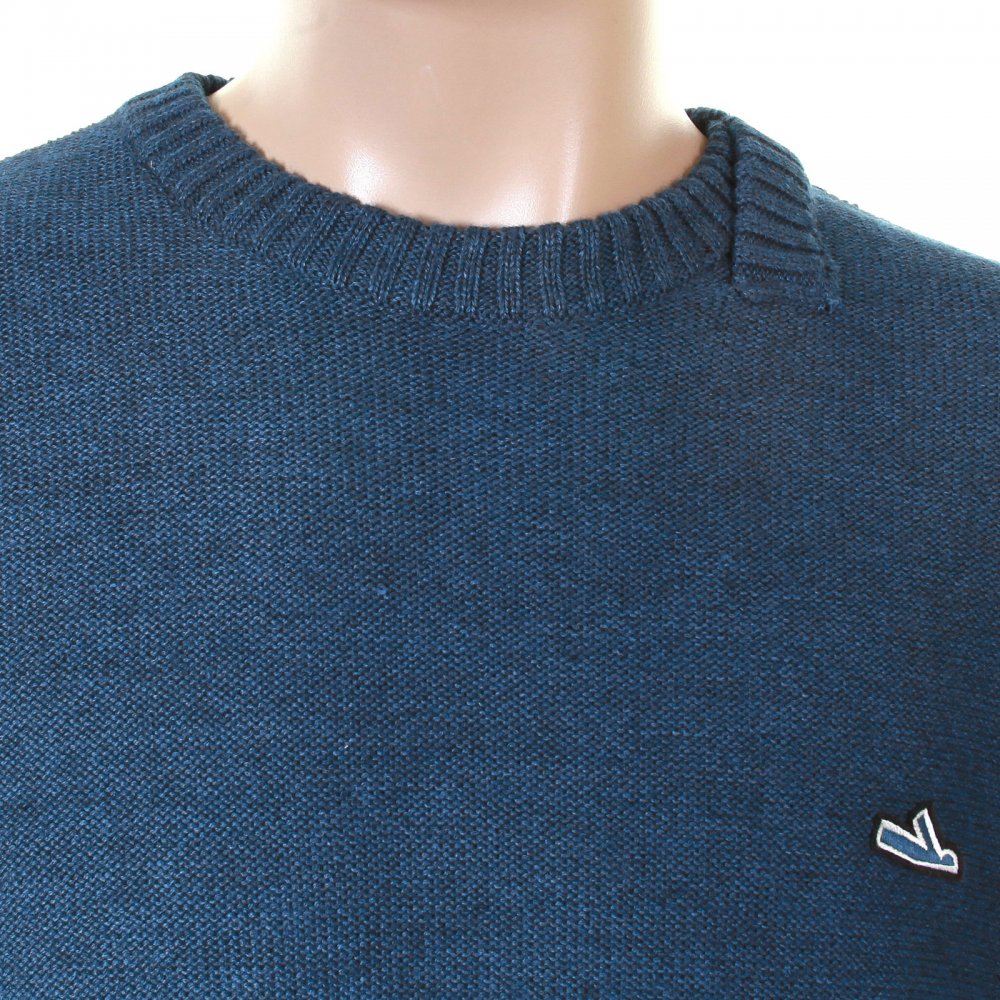 Blue wool mix panel crew neck knitwear
