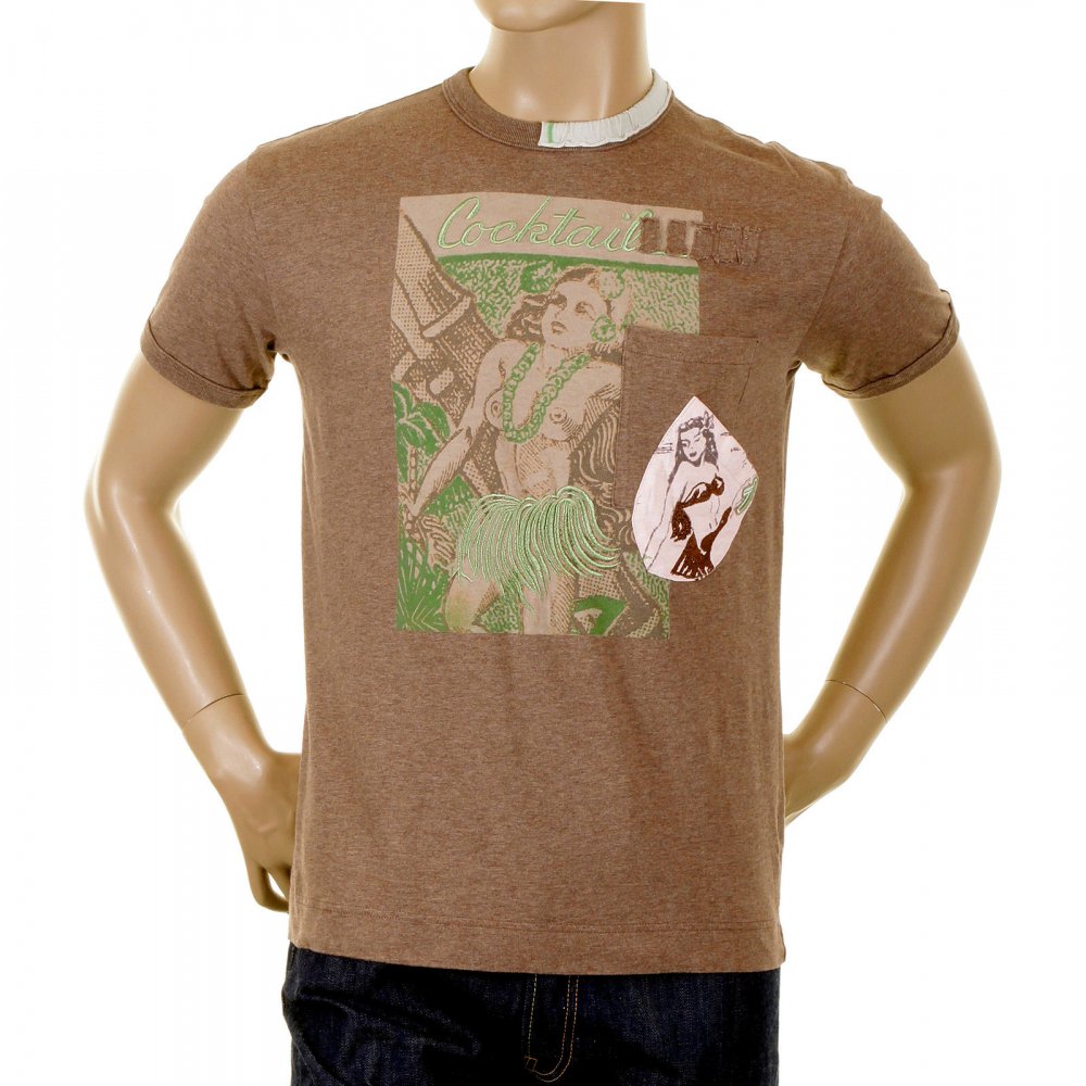 Washed Mocha Crew Neck Short Sleeve Regular Fit Cocktail Front T Shirt