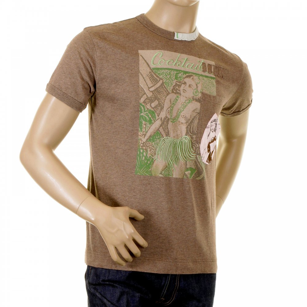 Washed Mocha Crew Neck Short Sleeve Regular Fit Cocktail Front T Shirt