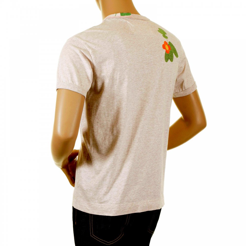 Washed Cream Crew Neck Short Sleeve Regular Fit Cocktail Front T Shirt