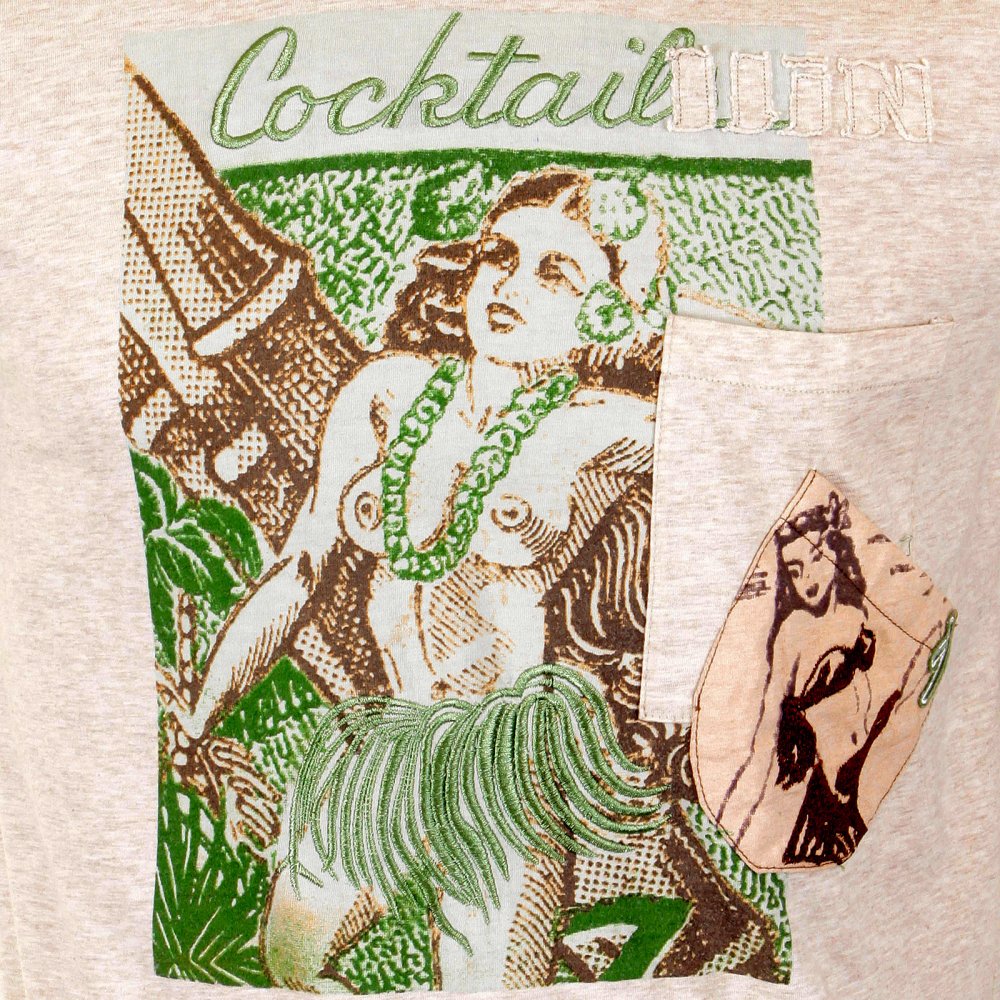 Washed Cream Crew Neck Short Sleeve Regular Fit Cocktail Front T Shirt