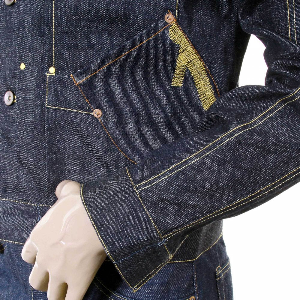 Unwashed raw selvedge denim slimmer fit pleat jacket