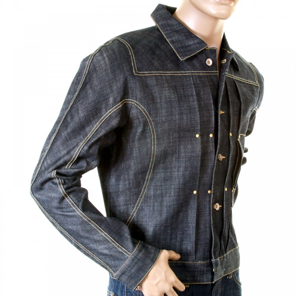 Unwashed raw selvedge denim slimmer fit pleat jacket