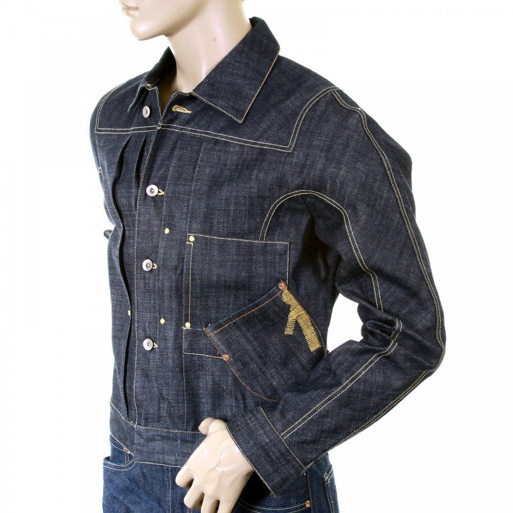 Unwashed raw selvedge denim slimmer fit pleat jacket