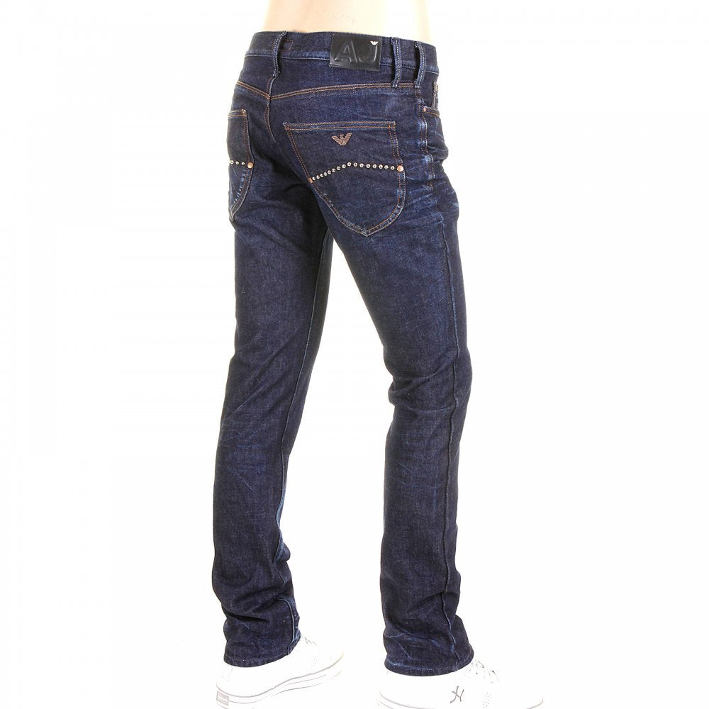 Washed Dark Indigo Extra Slim Fit Low Waist Tight Leg Button Fly Denim Jeans
