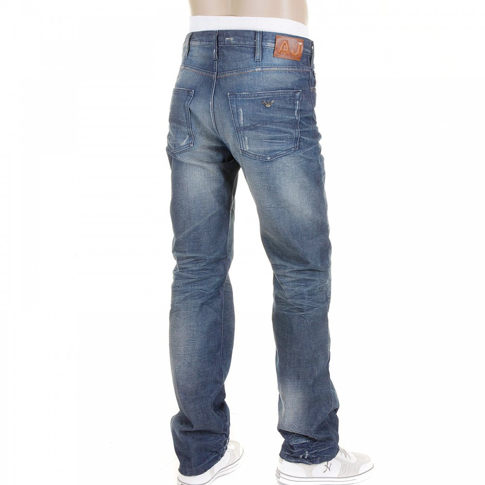 Mid Blue Stonewashed Vintage Finish Regular Fit Denim Jeans