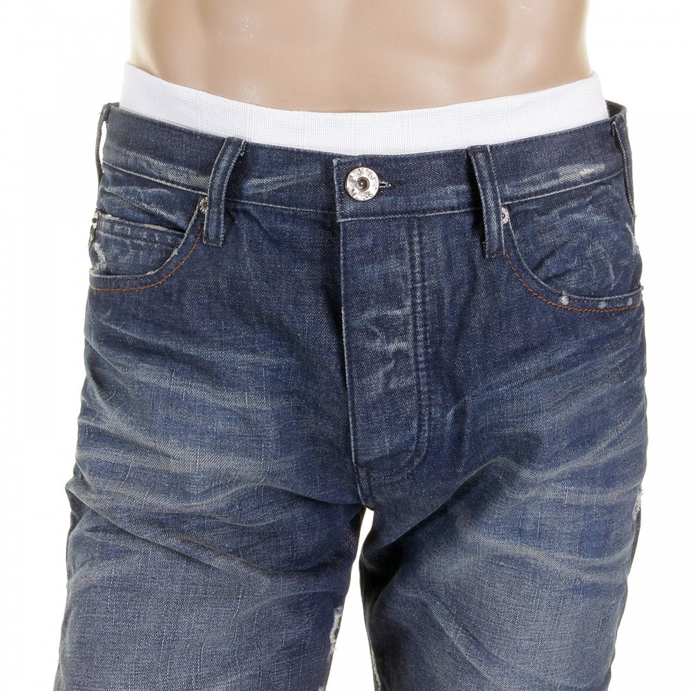 Mid Blue Stonewashed Vintage Finish Regular Fit Denim Jeans