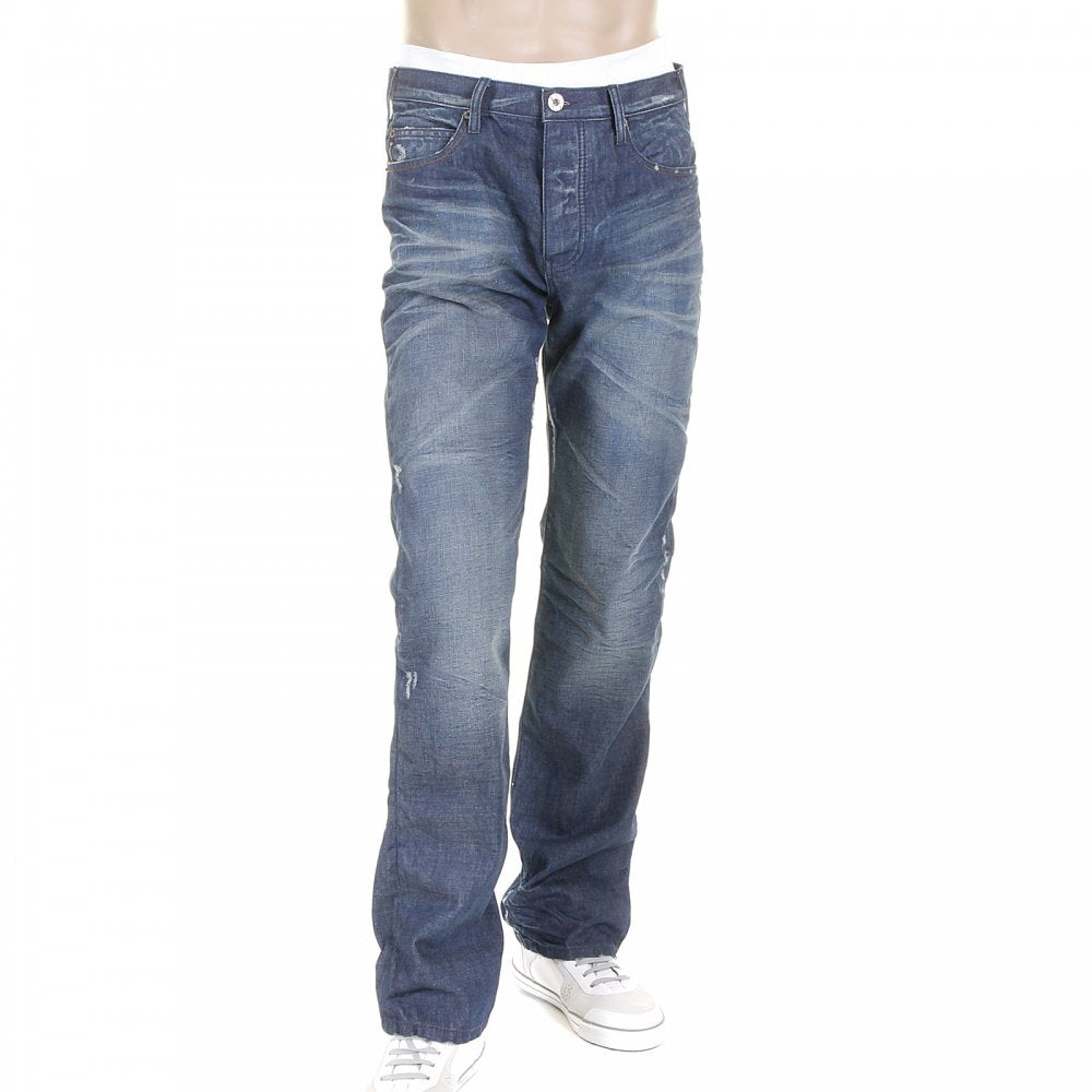 Mid Blue Stonewashed Vintage Finish Regular Fit Denim Jeans