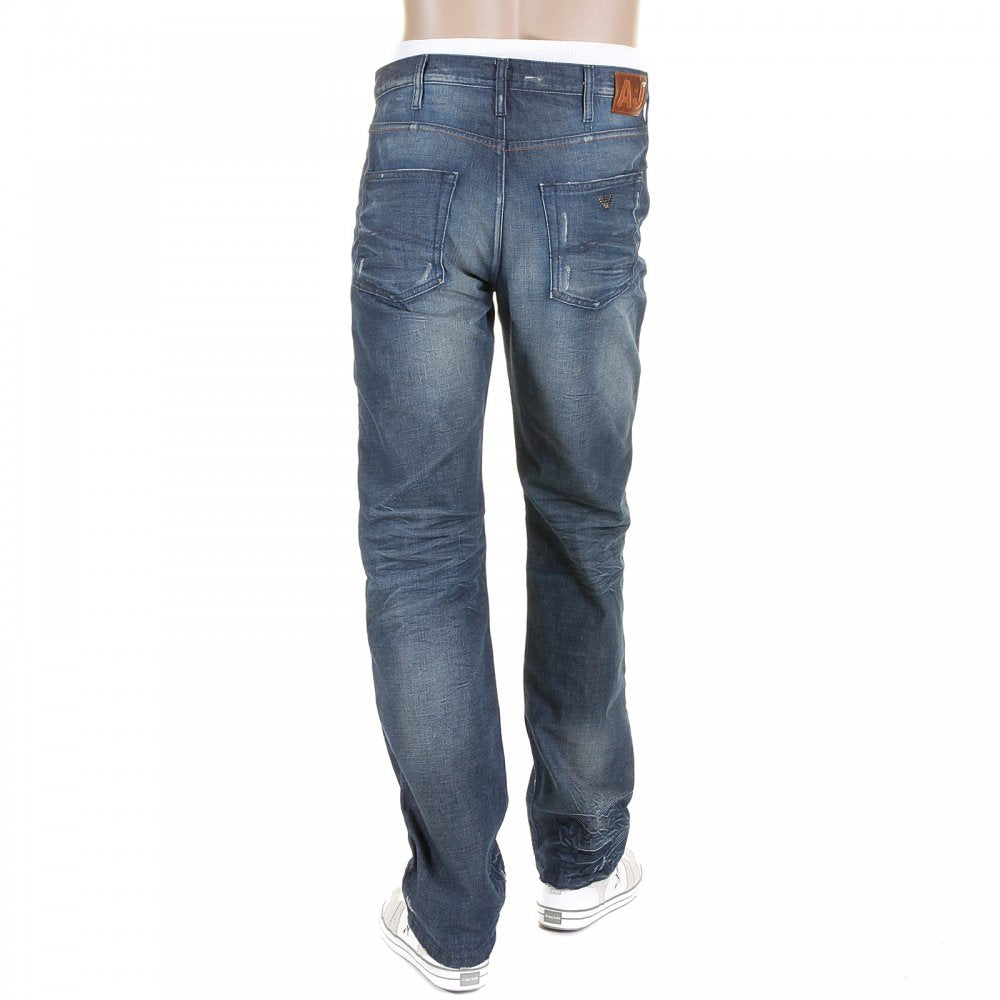 Mid Blue Stonewashed Vintage Finish Regular Fit Denim Jeans
