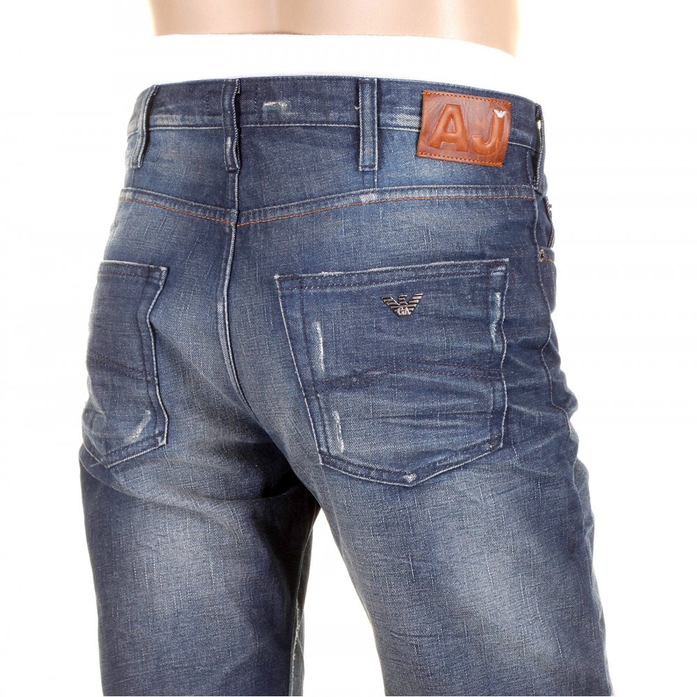 Mid Blue Stonewashed Vintage Finish Regular Fit Denim Jeans