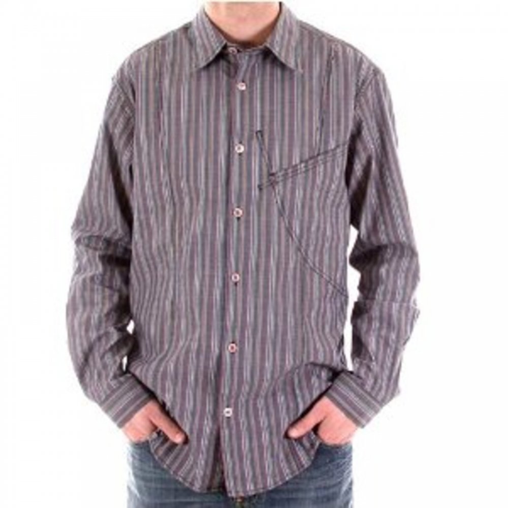 Blue/Grey Vertical Striped Long Sleeve Regular Fit Shirt