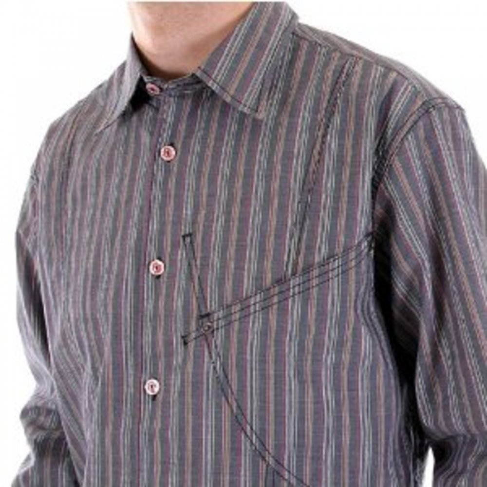 Blue/Grey Vertical Striped Long Sleeve Regular Fit Shirt