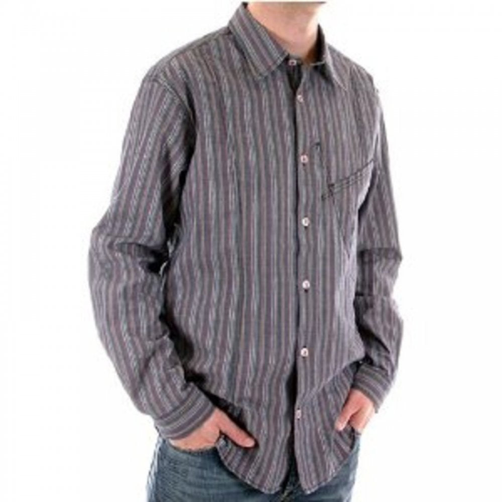 Blue/Grey Vertical Striped Long Sleeve Regular Fit Shirt
