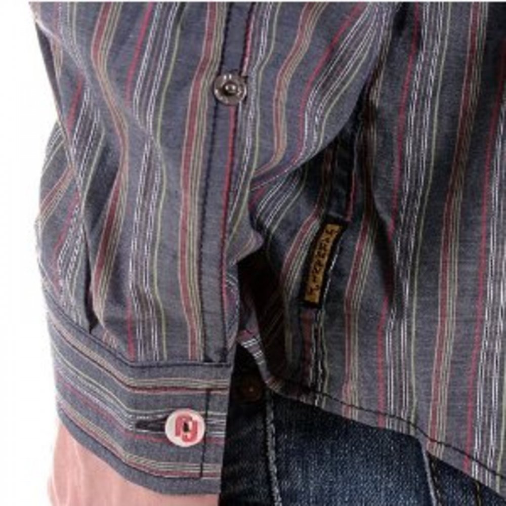 Blue/Grey Vertical Striped Long Sleeve Regular Fit Shirt