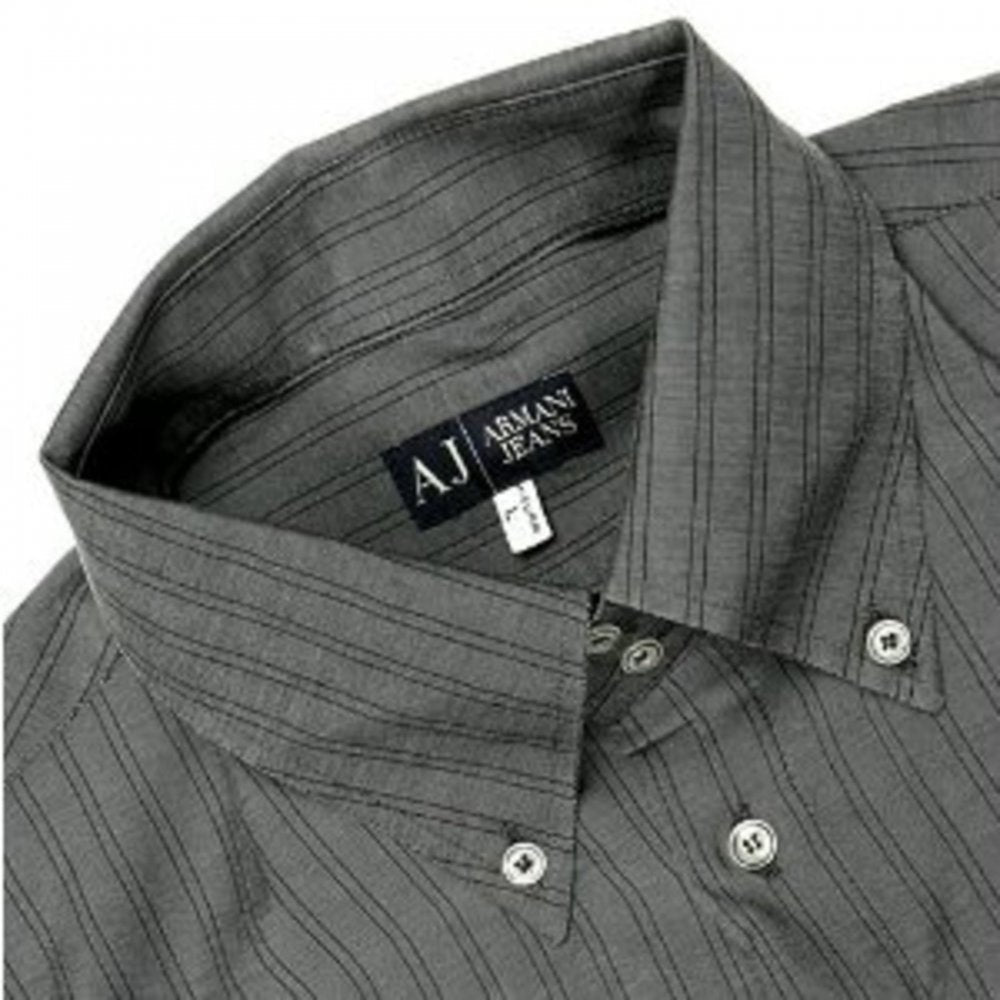 Grey Button Down Collar Regular Fit Long Sleeve Shirt