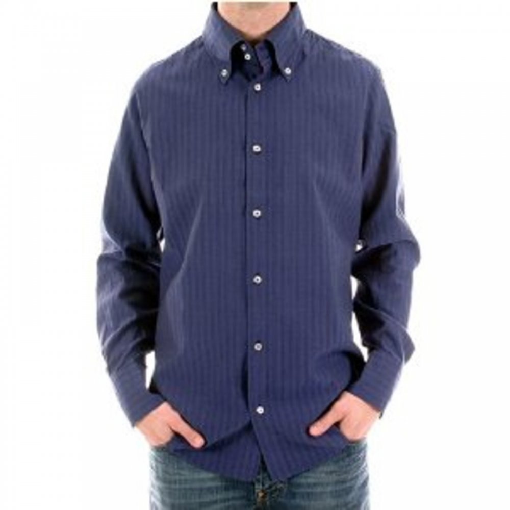 Eco Wash Navy Pinstripe Regular Fit Long Sleeve Shirt