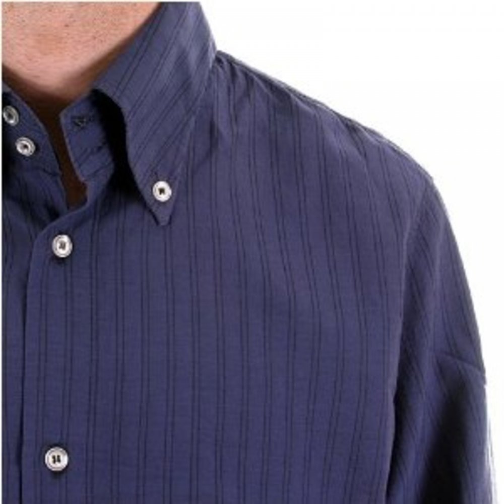 Eco Wash Navy Pinstripe Regular Fit Long Sleeve Shirt