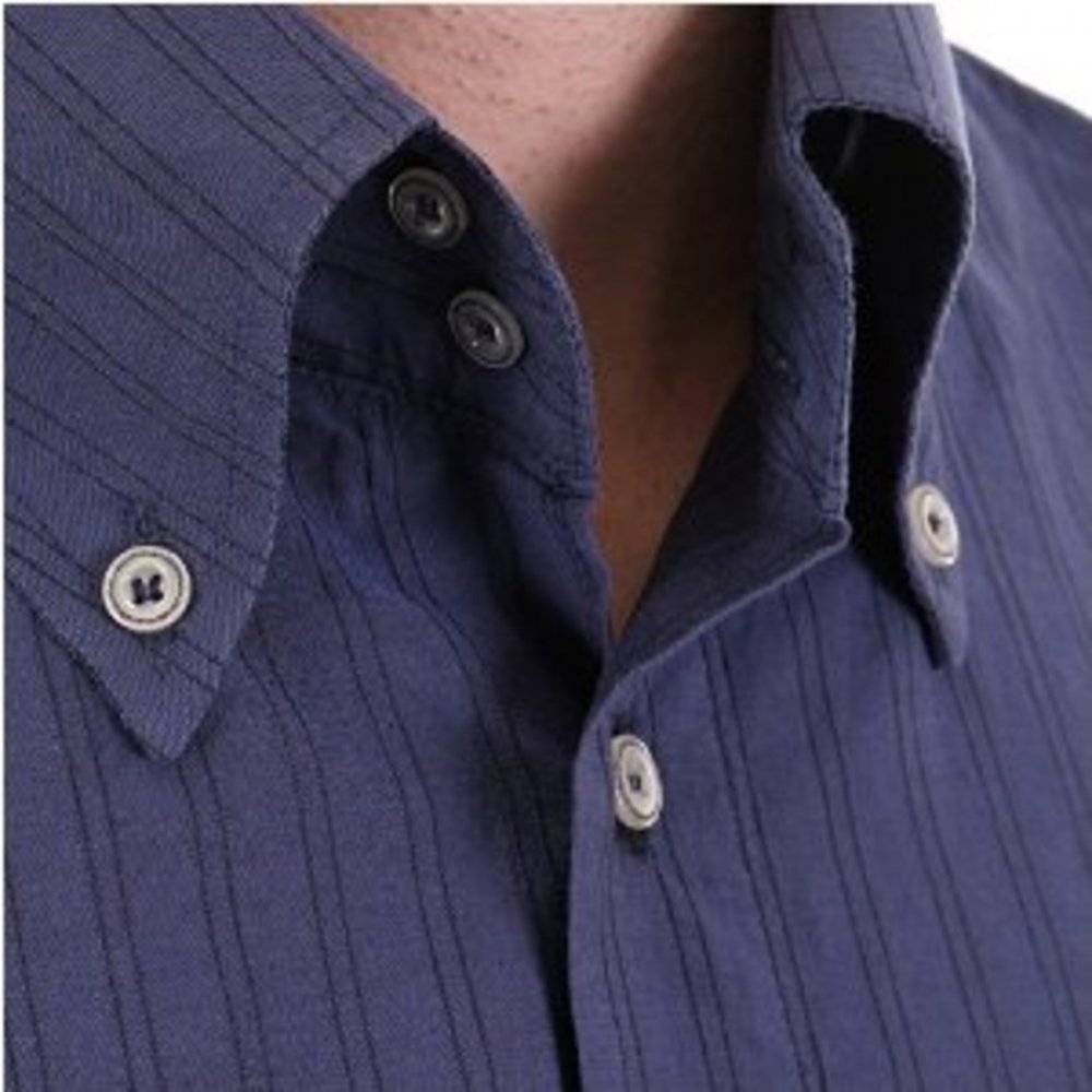 Eco Wash Navy Pinstripe Regular Fit Long Sleeve Shirt