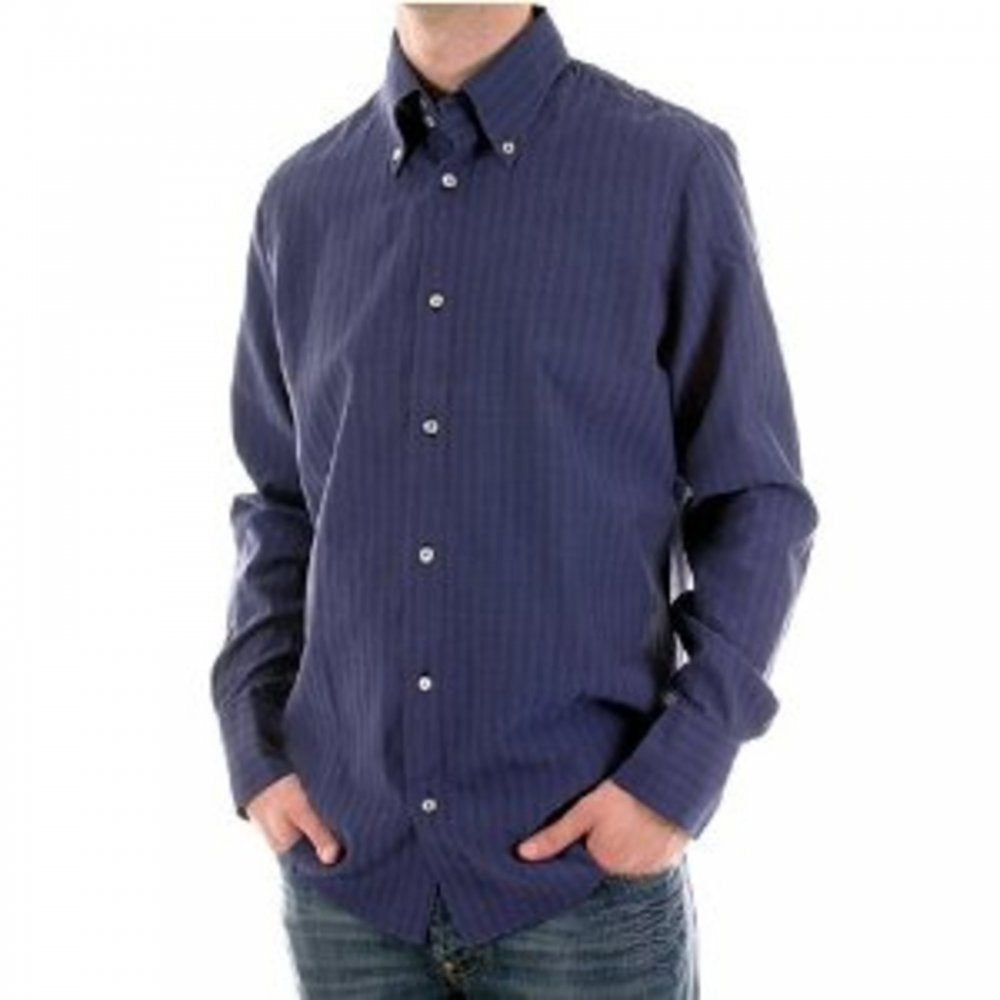 Eco Wash Navy Pinstripe Regular Fit Long Sleeve Shirt