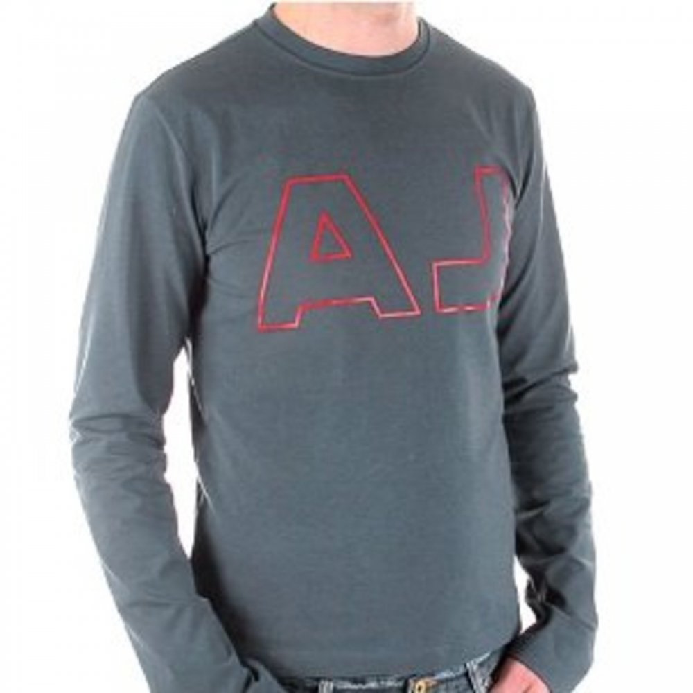 Blue Crew Neck Slim Fit Long Sleeve Stretch T-Shirt