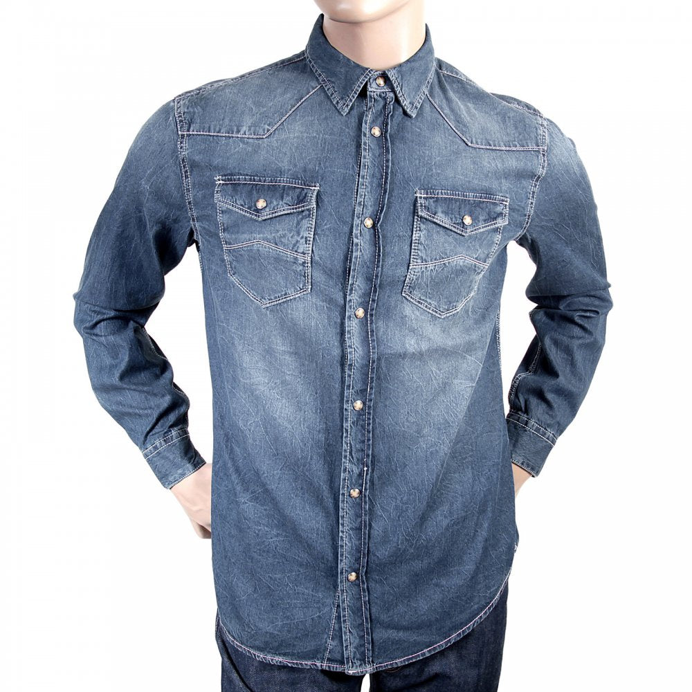 Washed Chambray Long Sleeve Regular Fit Shirt by Armani
