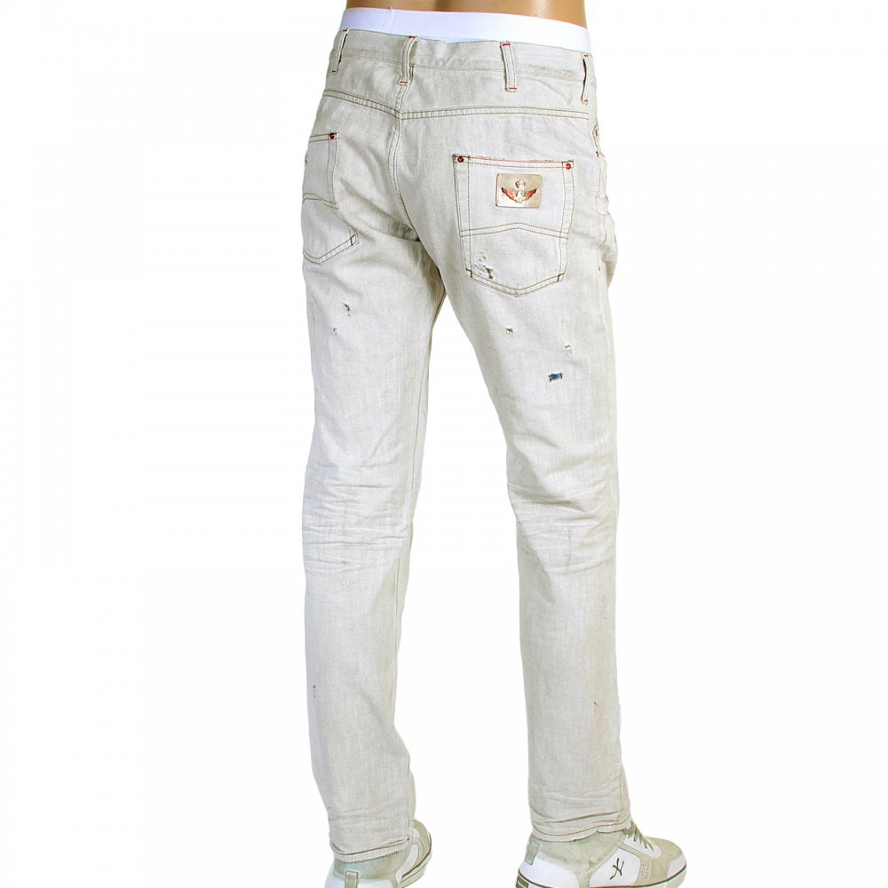 Regular Fit Low Waist Washed Natural Vintage Worn Finish Denim Jeans
