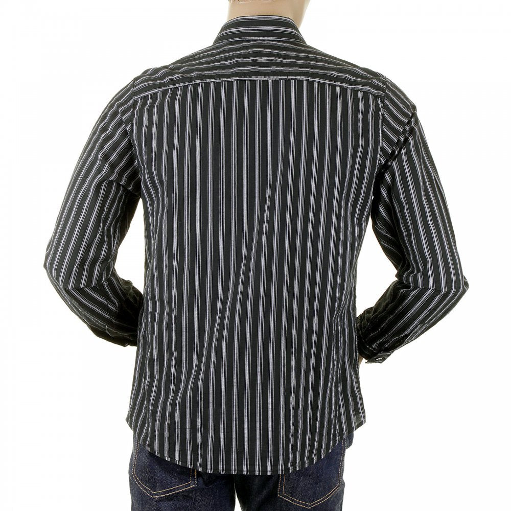 Black Long Sleeve Regular Fit Shirt with Printed Stripes
