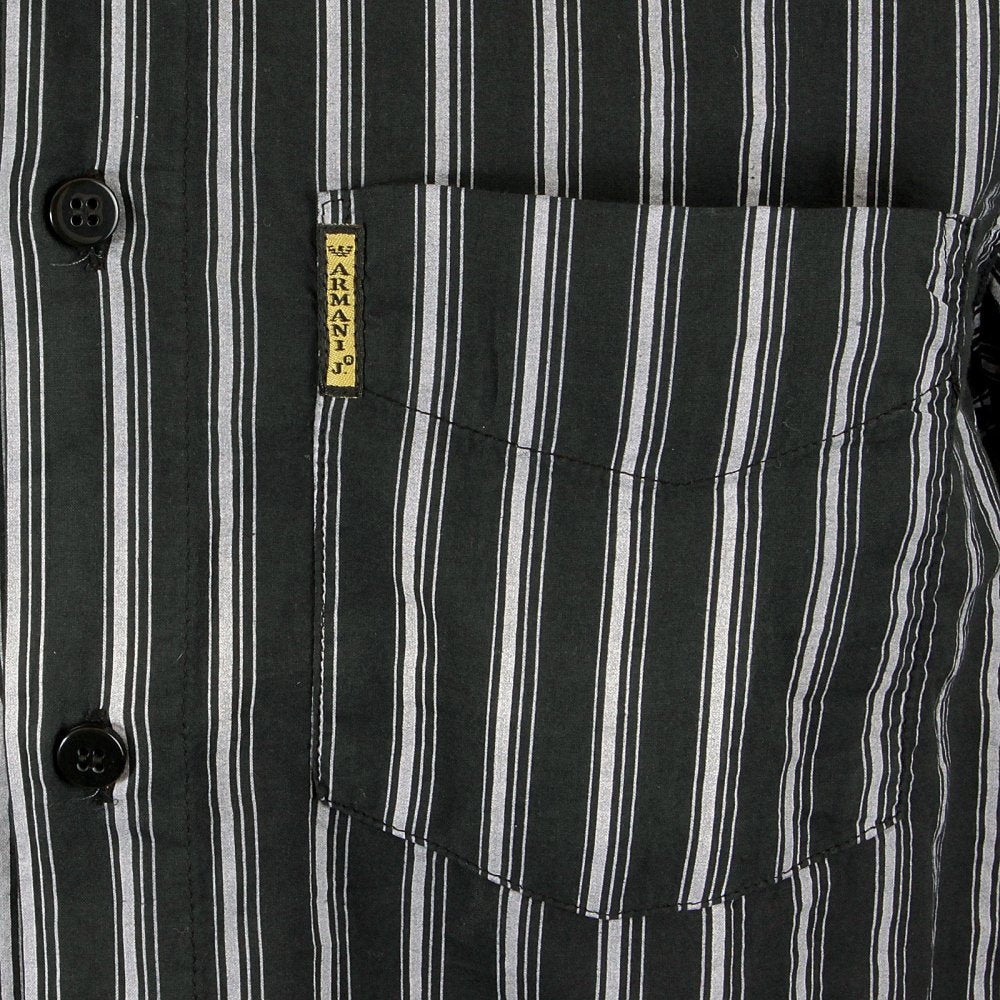 Black Long Sleeve Regular Fit Shirt with Printed Stripes