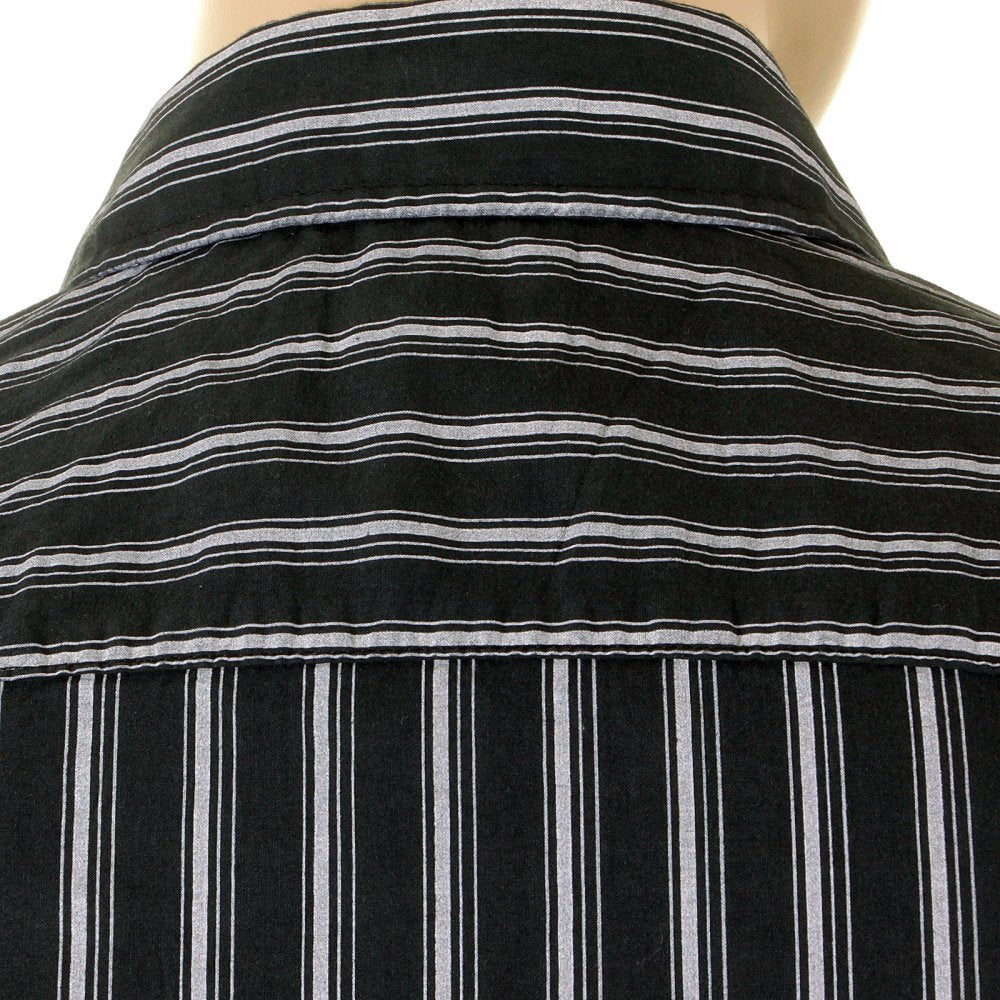 Black Long Sleeve Regular Fit Shirt with Printed Stripes