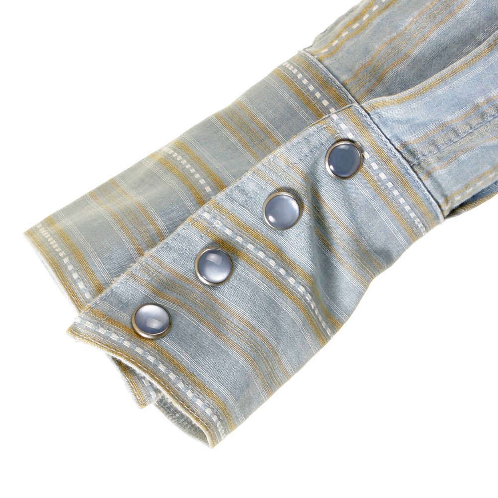 Long Sleeve Regular Fit Washed Blue Cotton Woven and Stitched Striped Shirt