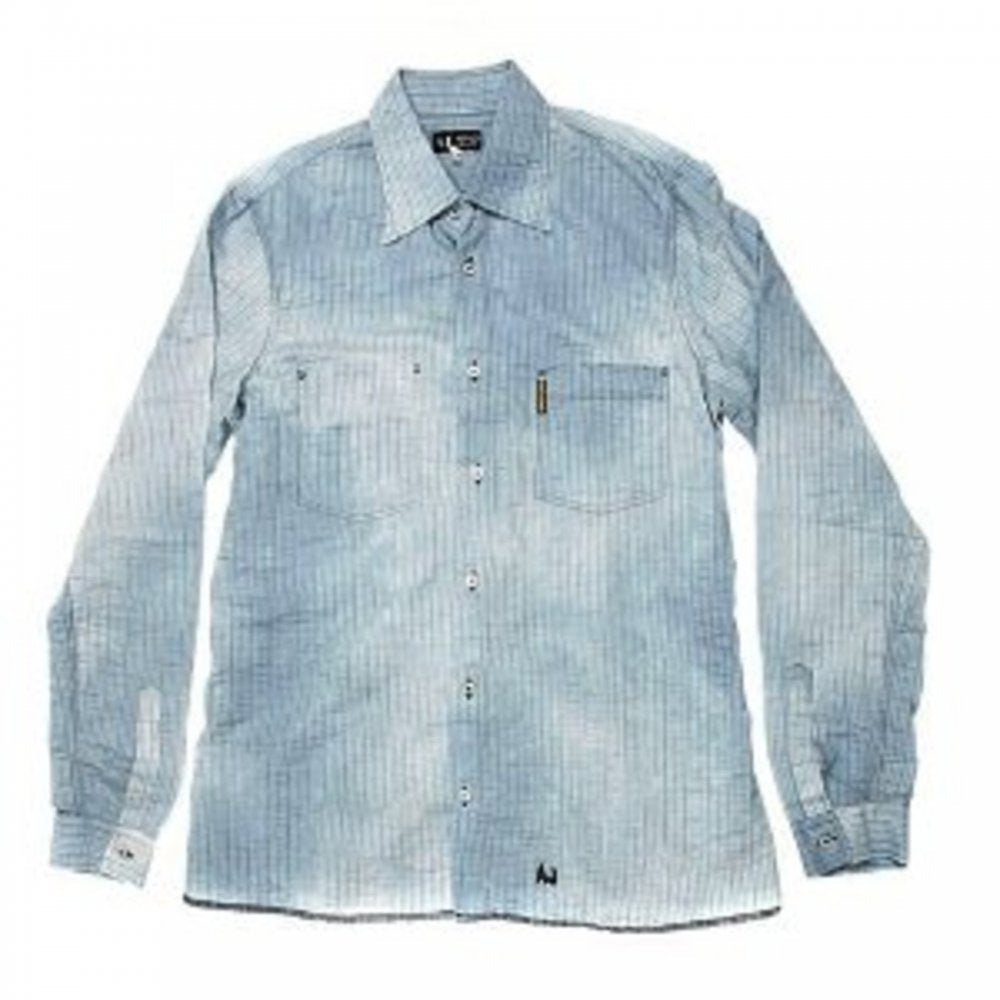 Washed Blue Pinstriped Regular Fit Long Sleeve Vintage Finish Shirt