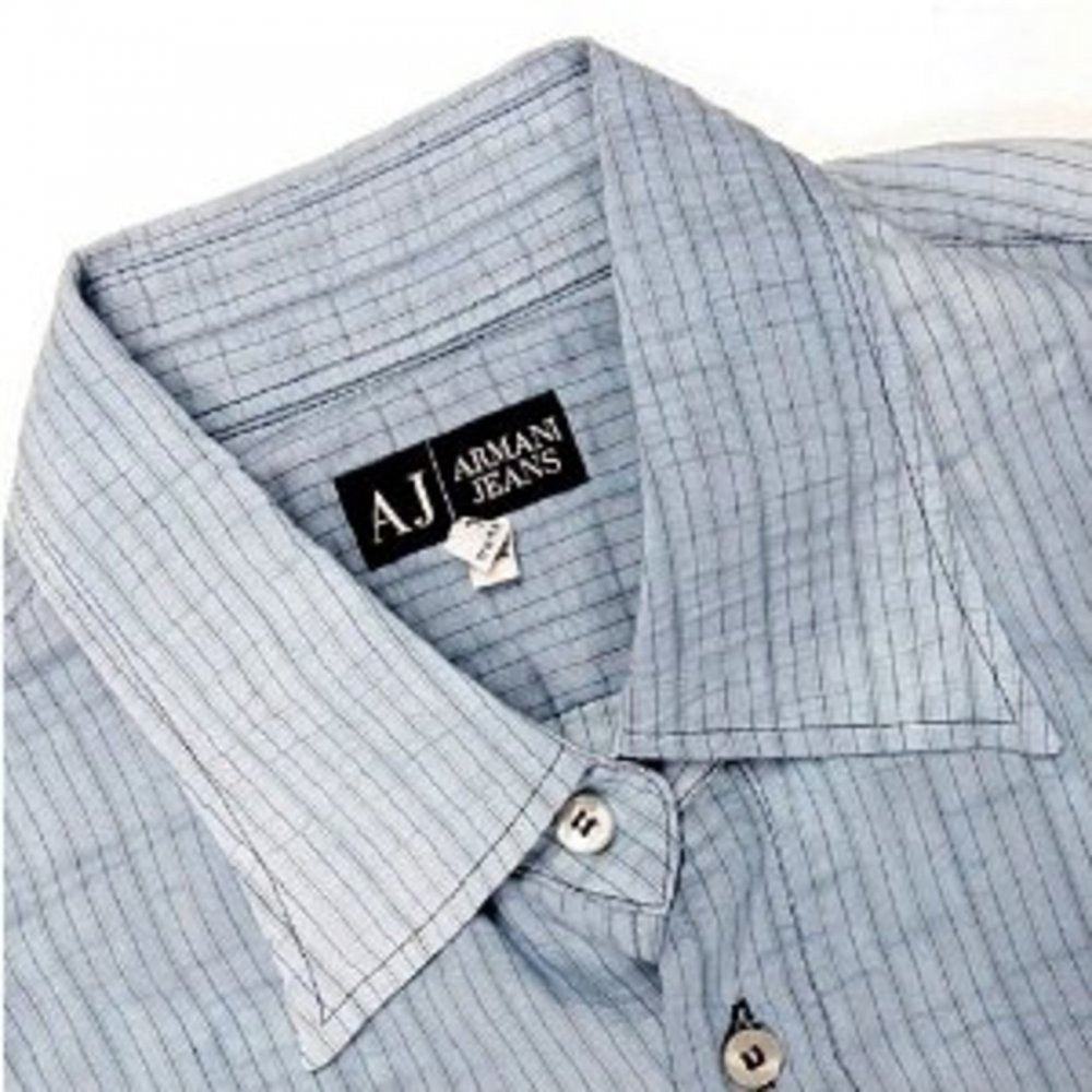 Washed Blue Pinstriped Regular Fit Long Sleeve Vintage Finish Shirt