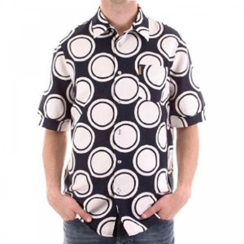 Black Short Sleeve Shirt with White Circles for Men