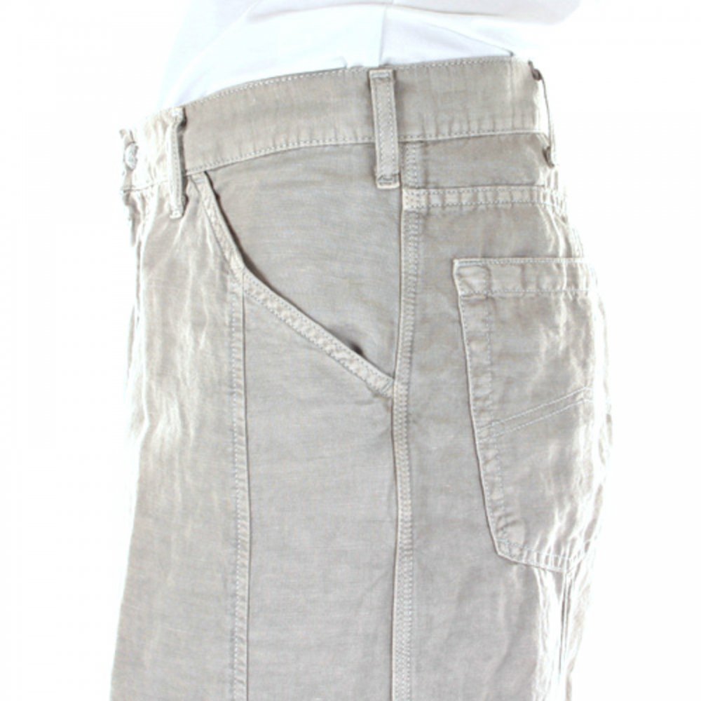 Beige Cotton Hemp Mix Regular Waist Straight Leg Trousers