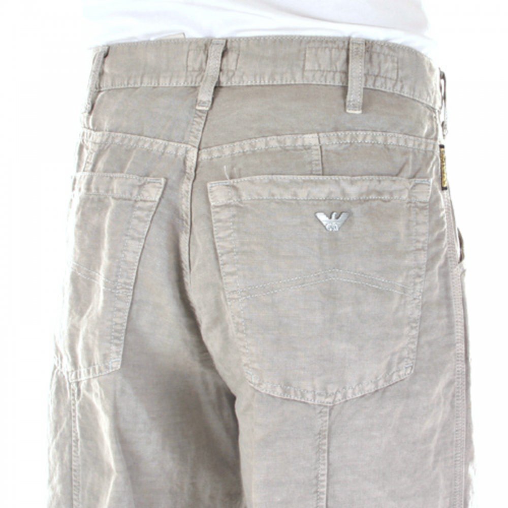 Beige Cotton Hemp Mix Regular Waist Straight Leg Trousers