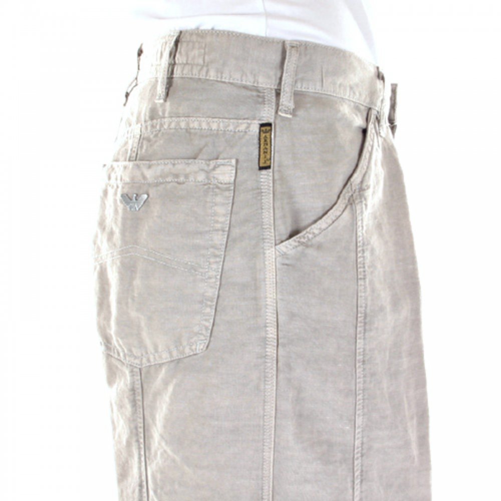 Beige Cotton Hemp Mix Regular Waist Straight Leg Trousers