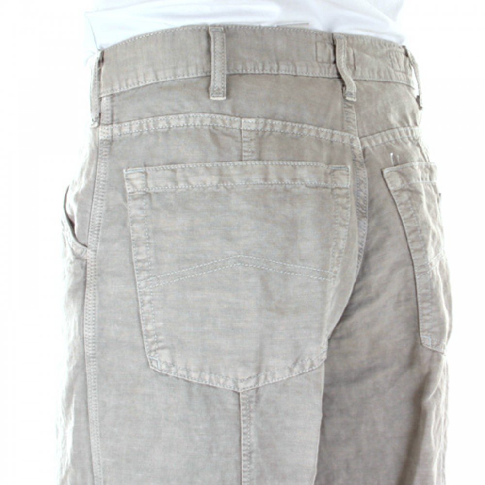 Beige Cotton Hemp Mix Regular Waist Straight Leg Trousers