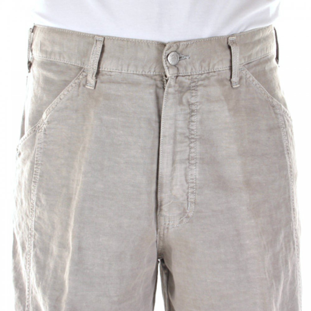 Beige Cotton Hemp Mix Regular Waist Straight Leg Trousers