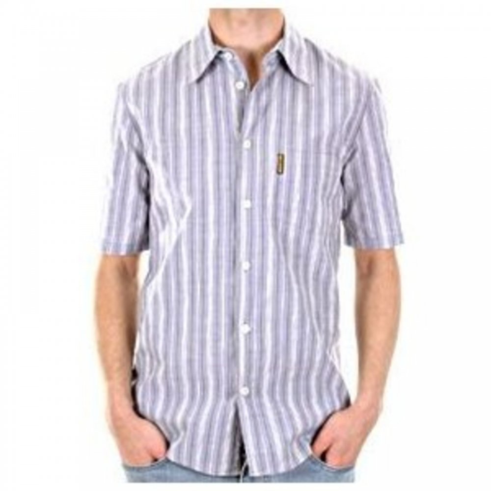 Eco Wash Blue/White Woven Striped Regular Fit Shirt