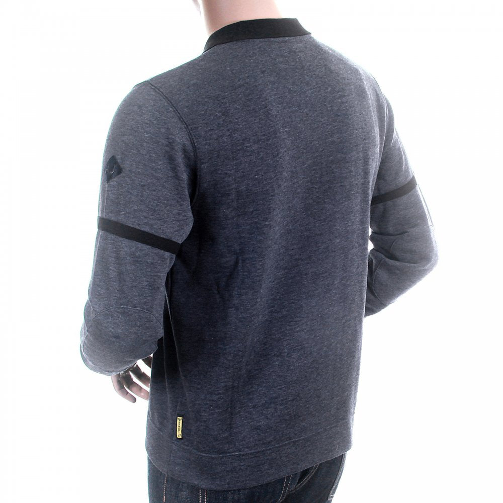 Blue Marl Regular Fit Crew Neck Collared Long Sleeve Pullover Sweatshirt