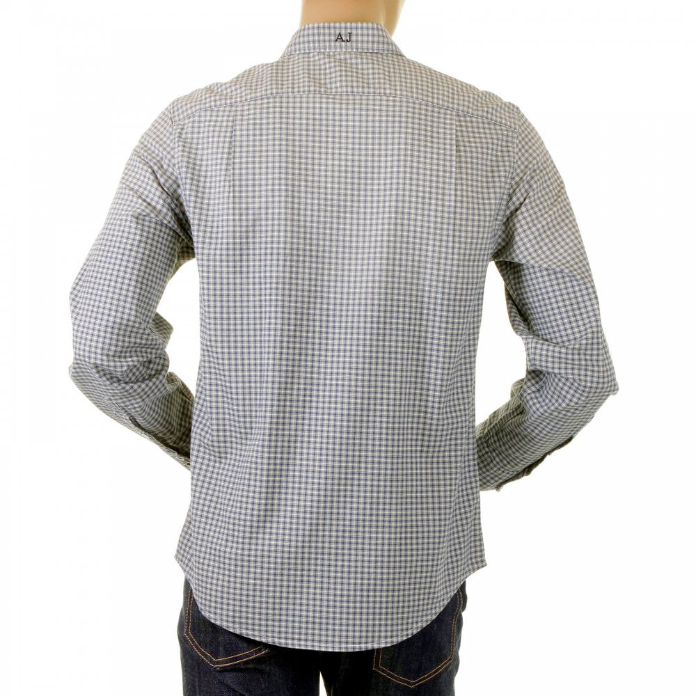 Blue and cream Long sleeve checked shirt
