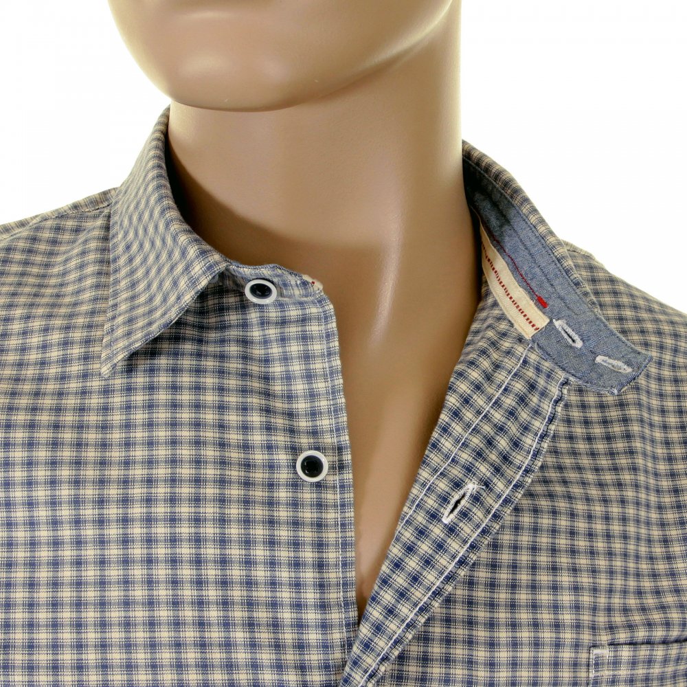 Blue and cream Long sleeve checked shirt