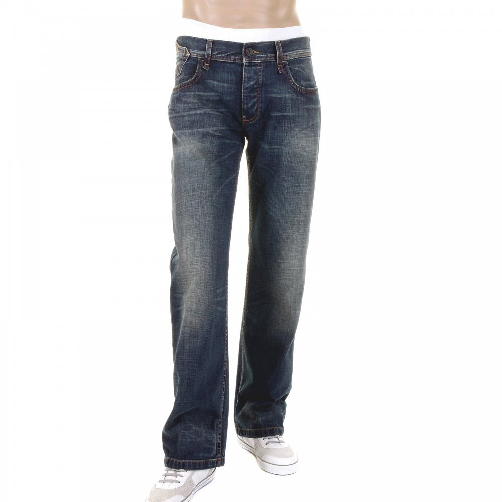 Dark Stonewash Regular Fit Low Waist Straight Leg Denim Jeans