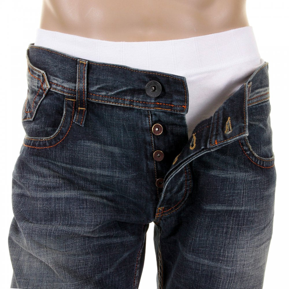 Dark Stonewash Regular Fit Low Waist Straight Leg Denim Jeans